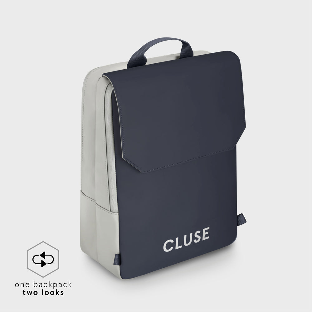 CLUSE Le Réversible Backpack Light Grey Navy Silver Colour CX03512 - Backpack side Navy