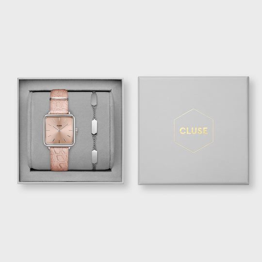 CLUSE Gift box La Tétragone Watch and Bracelet Silver Colour CG10315 - Gift box