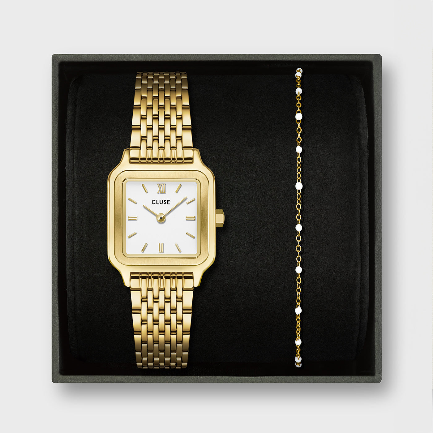 Gift Box Gracieuse Petite Watch Steel, White & White Epoxy Bracelet, Gold Colour