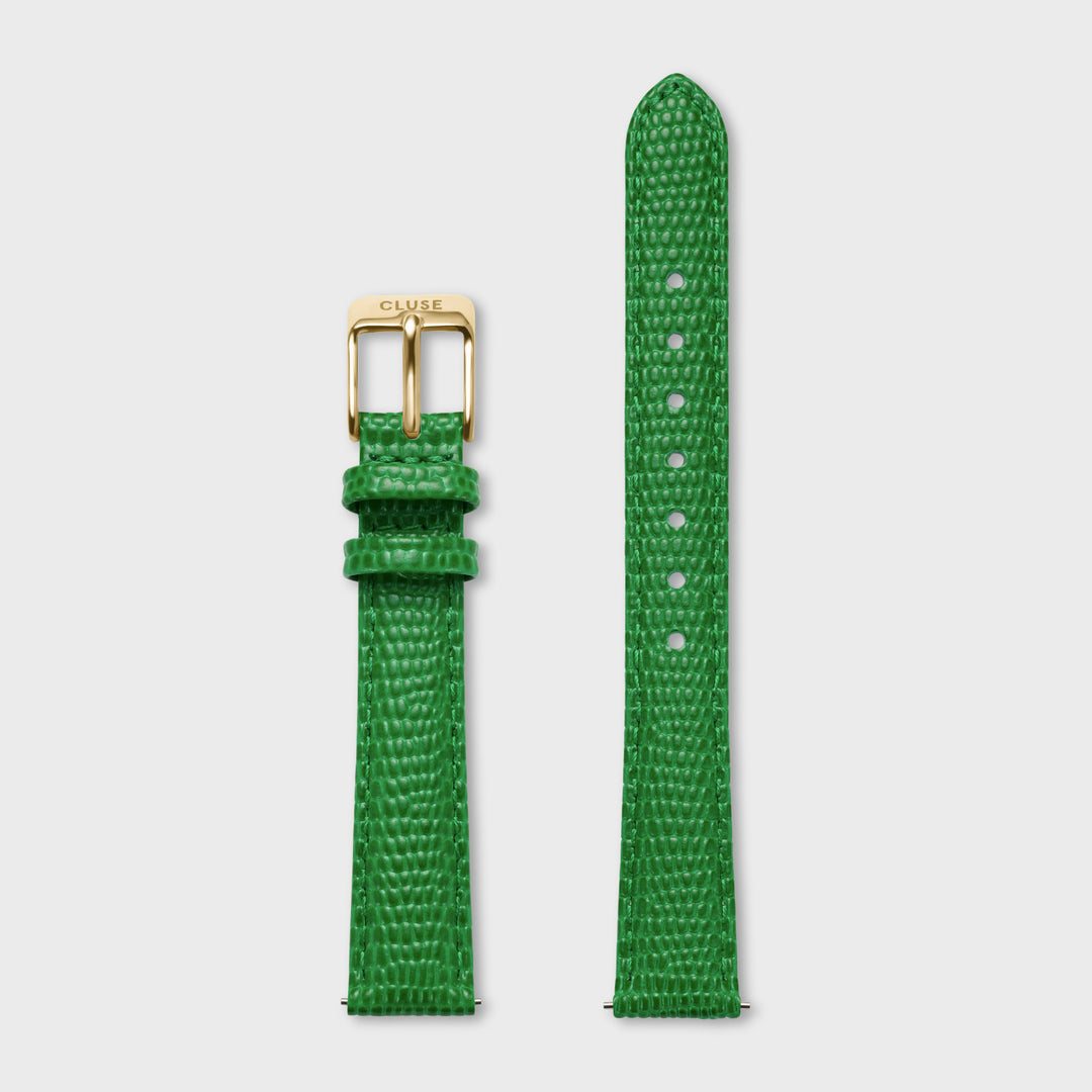Strap 14 mm Leather Emerald Green Lizard, Gold Colour CS12108 - strap.