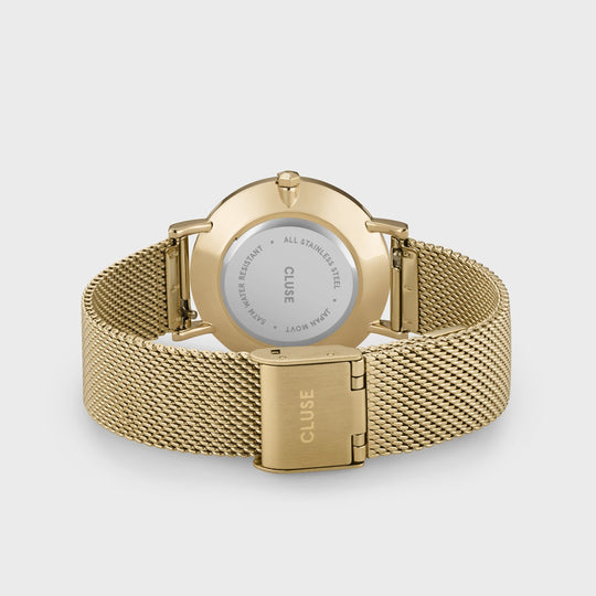 Gift Box Minuit Watch Mesh & Grey Leather Strap, Gold Colour
