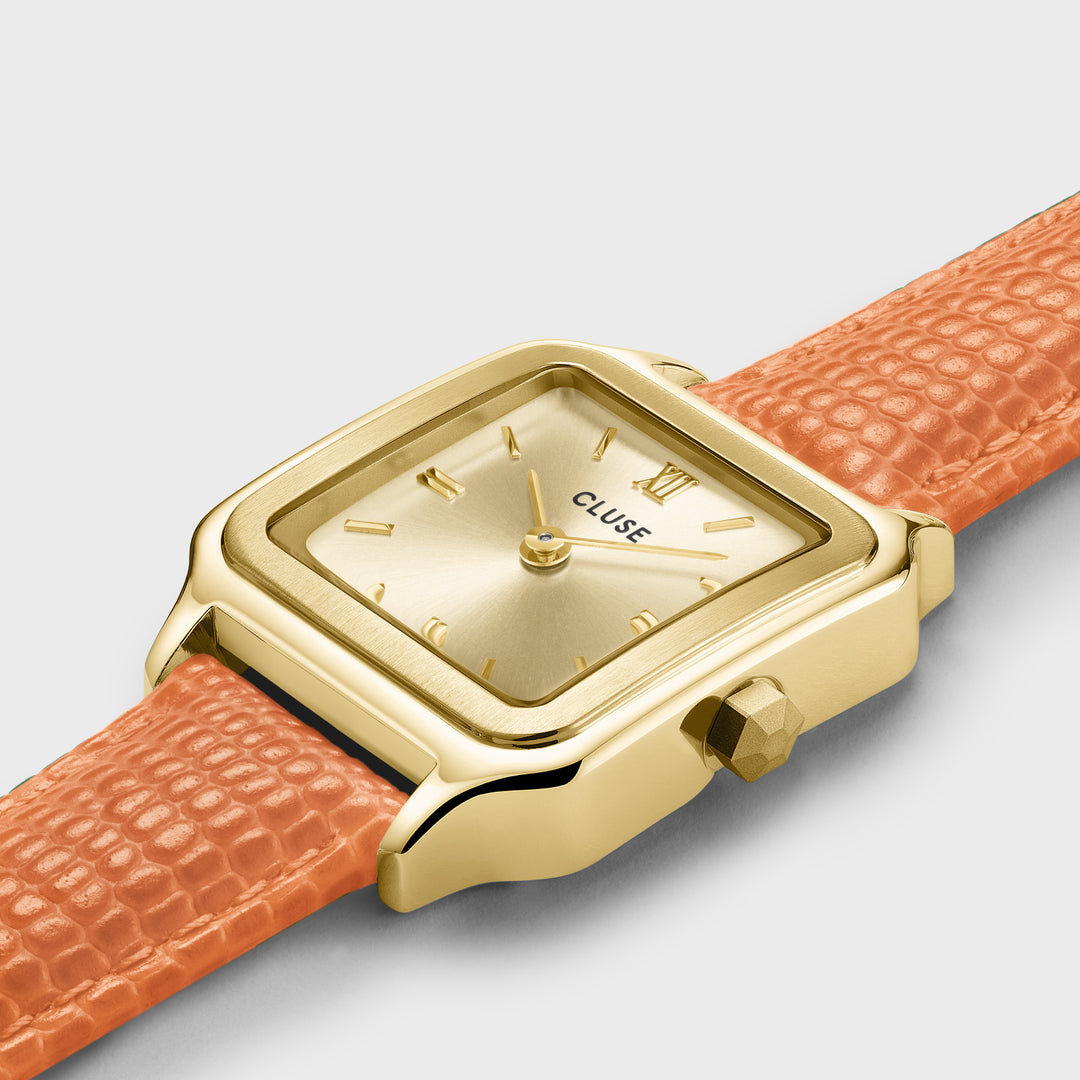 Gracieuse Petite Watch Leather, Apricot Lizard, Gold Colour CW11808 - watch detail.