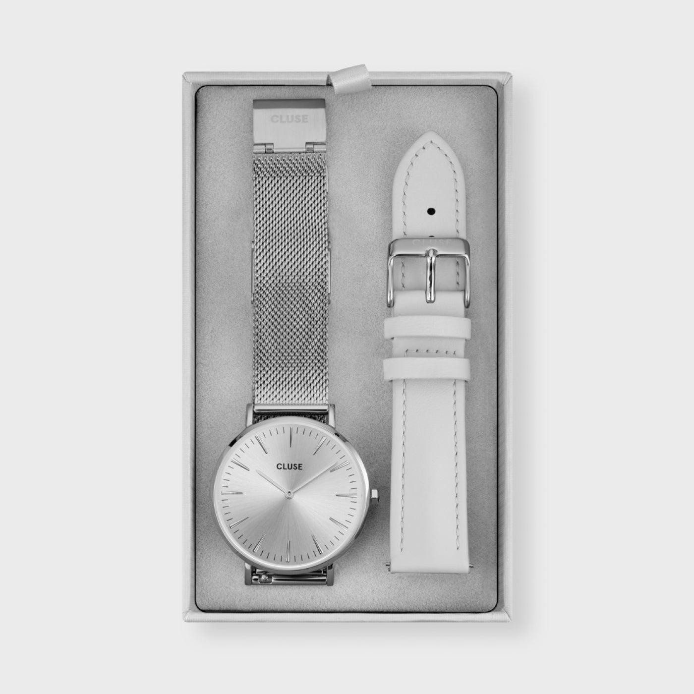 Watch Coffret Cadeau Cluse Gift Box Boho Chic Watch Mesh, Silver