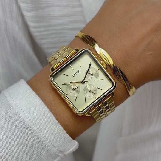 La Tétragone Multifunction Watch Steel, Full Gold Colour CW13801 - moving wristshot.