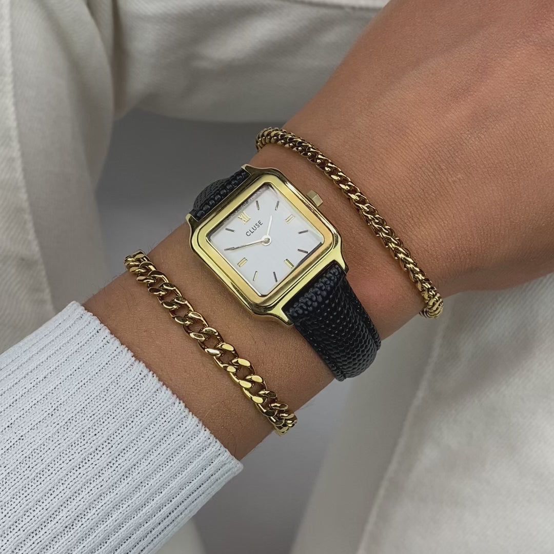 CLUSE Gracieuse Petite  Gold/Leather Black CW11805 - Watch on wrist