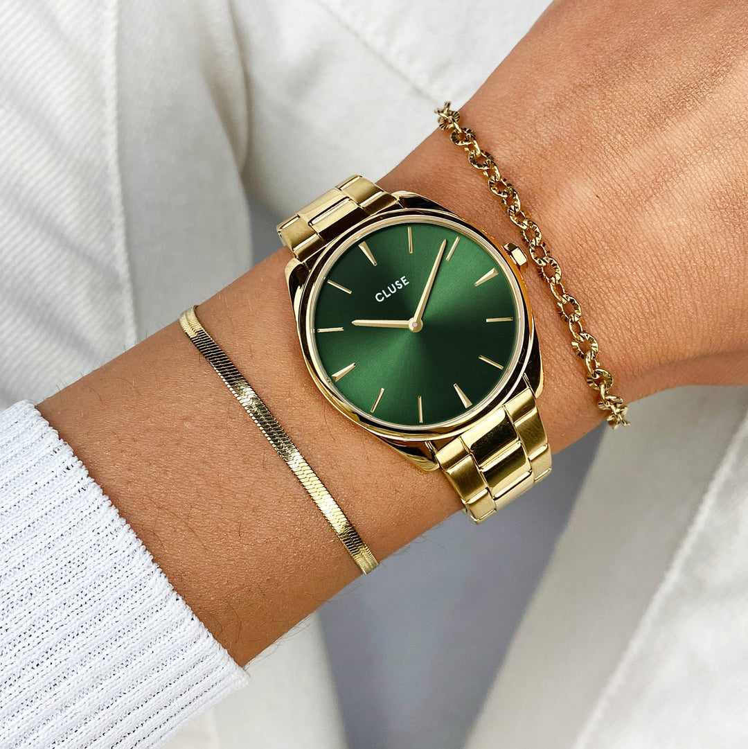 CLUSE Féroce Petite Steel Gold/Green CW11217 - Watch on wrist