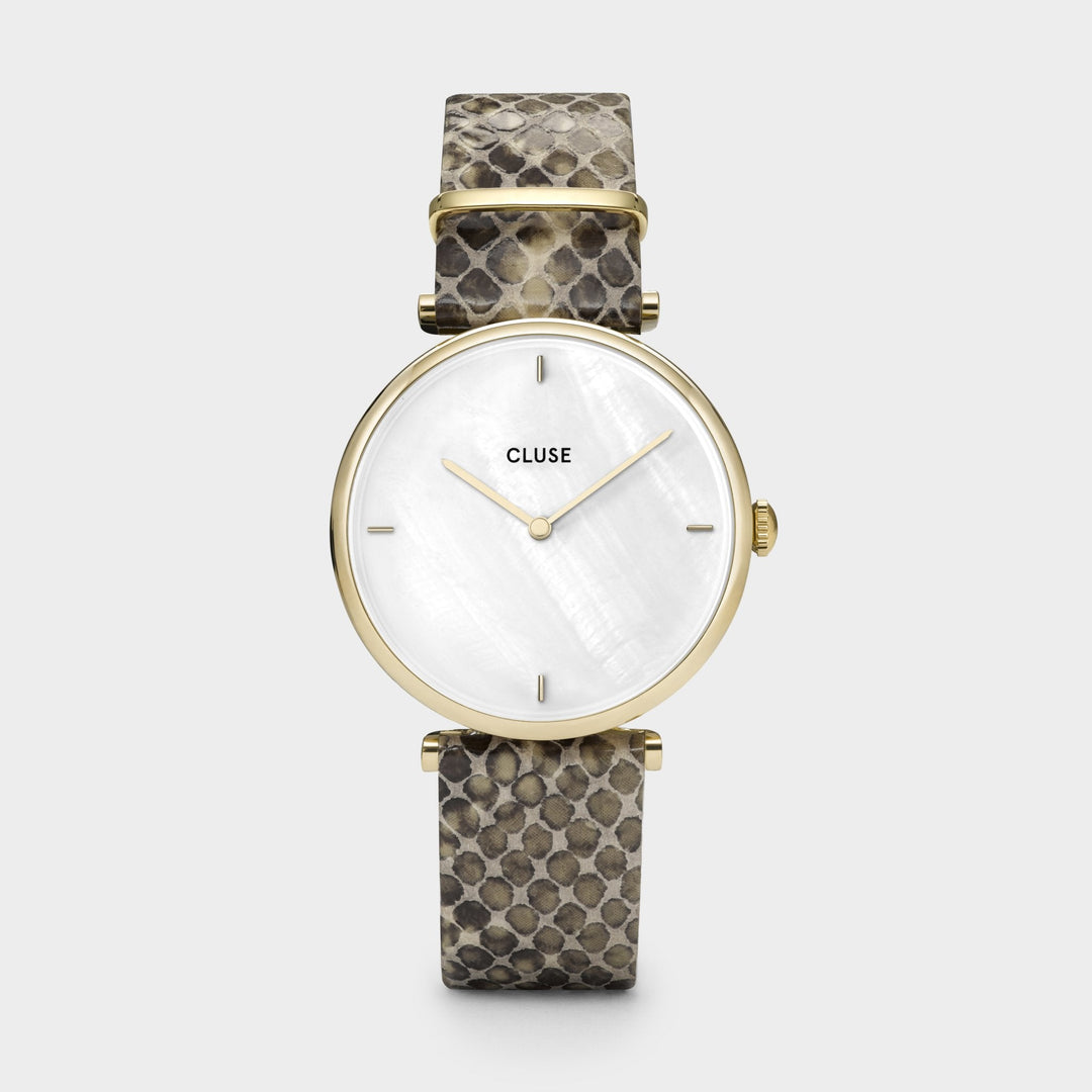 CLUSE Triomphe Leather Almond Python, Gold Colour CW0101208008 - Watch