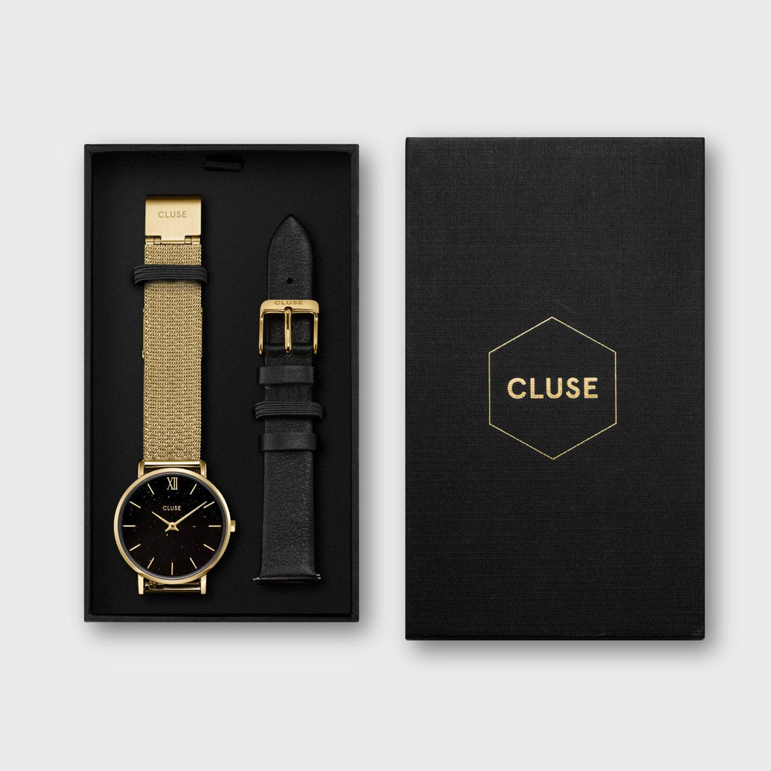 CLUSE Gift Box Minuit Special Mesh Gold Colour & Leather Strap CG10201 - gift box packaging 