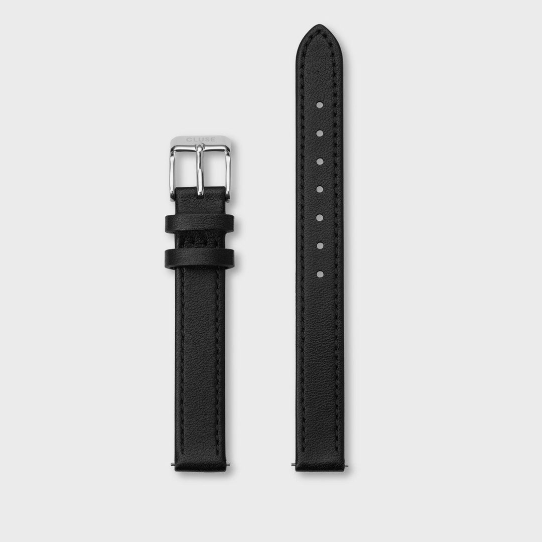 CLUSE Strap 12 mm Leather Black, Silver Colour CS12001 - Watch strap