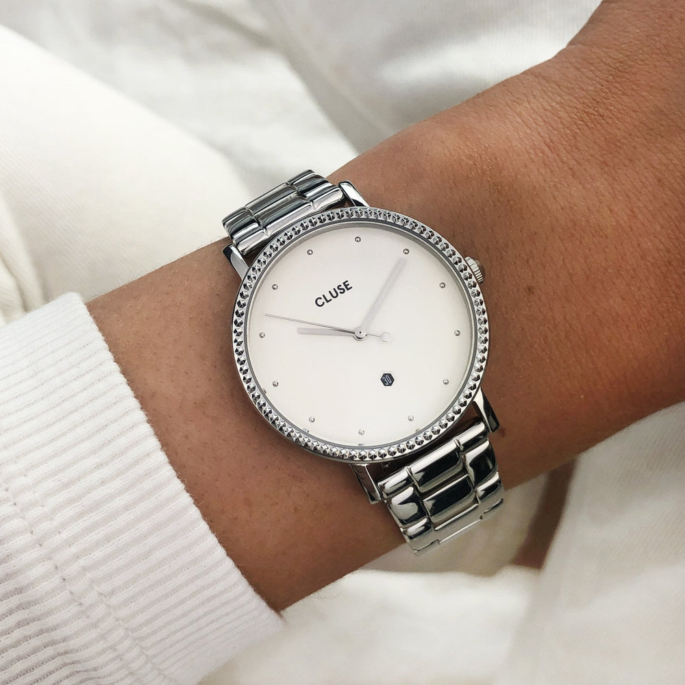 CLUSE Le Couronnement 3-Link Silver Winter white/Silver - Watch on wrist