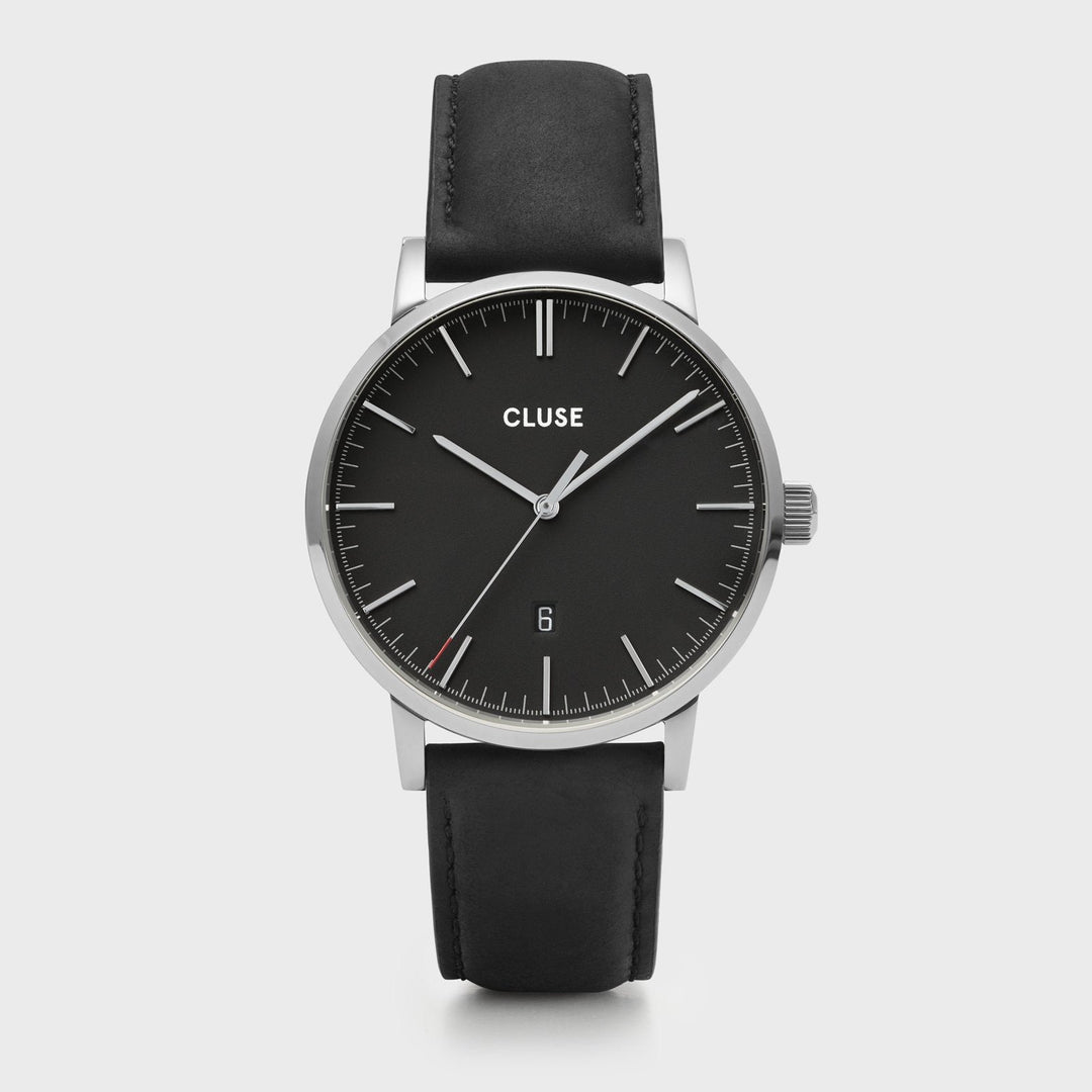 CLUSE Aravis leather silver black/black CW0101501001 - Watch