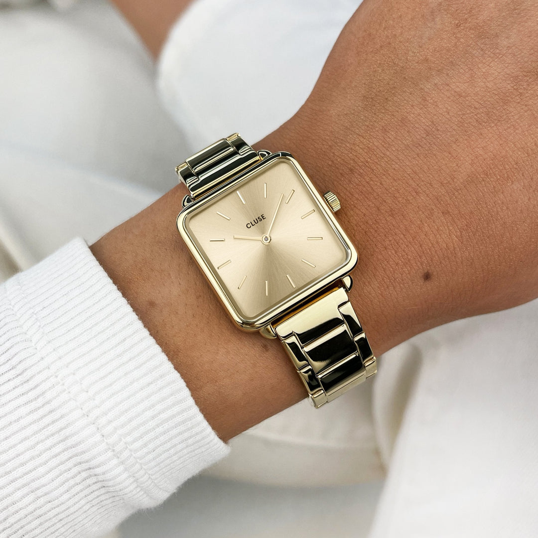 CLUSE La Tétragone Steel, Full Gold Colour CW10305 - Watch on wrist