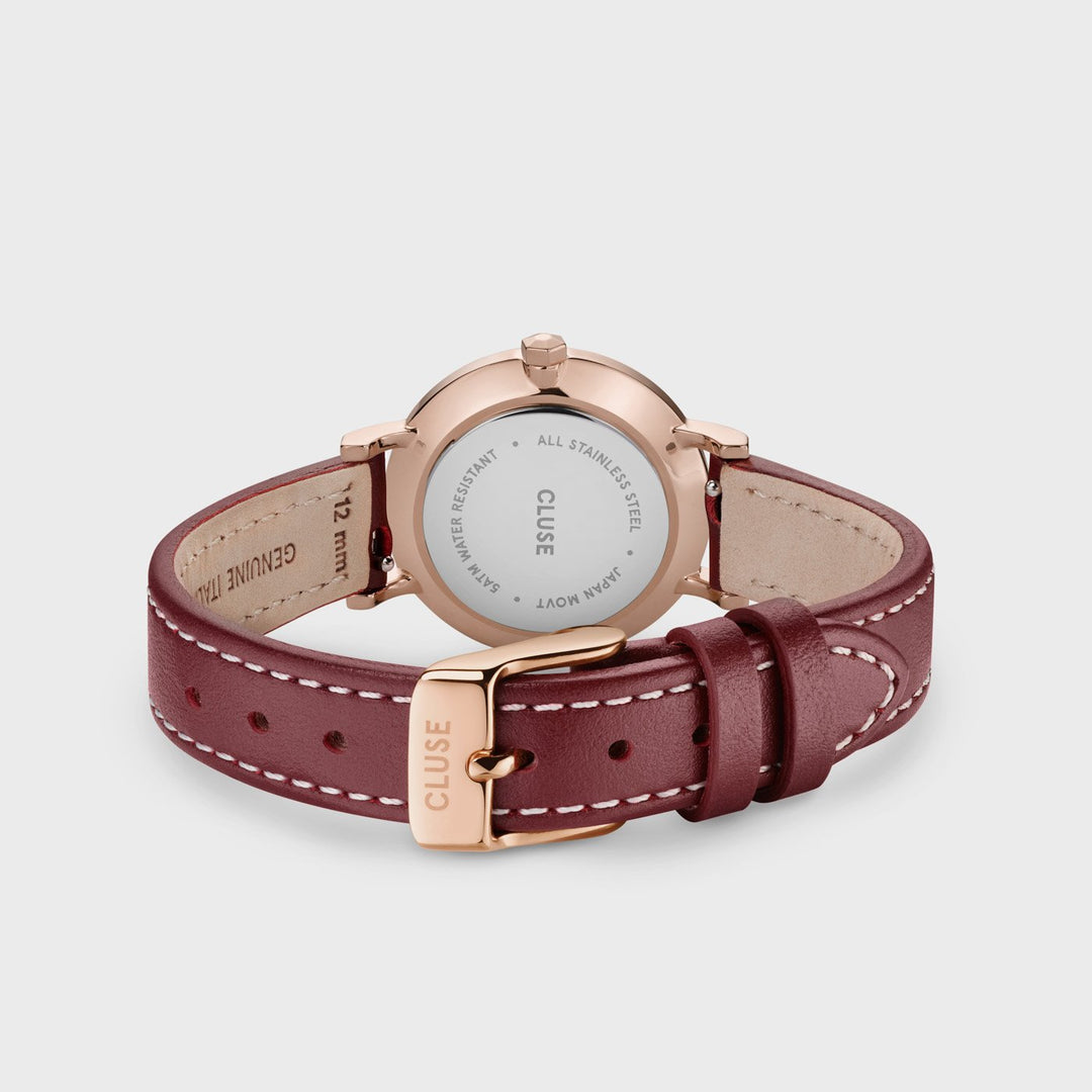CLUSE Boho Chic Petite Leather, Dark Red, Rose Gold Colour CW10504 - Watch clasp and back