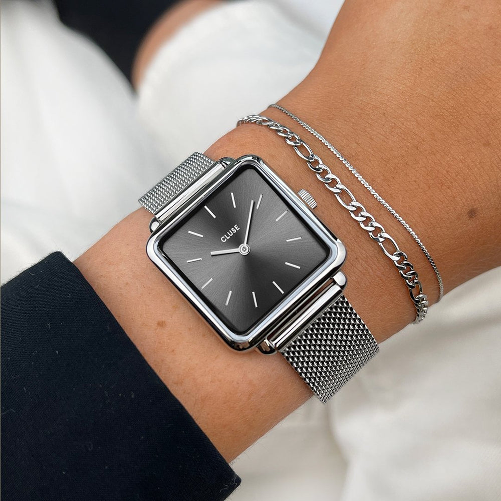 CLUSE La Tétragone Mesh Dark Grey, Silver Colour CW10307 - Watch on wrist