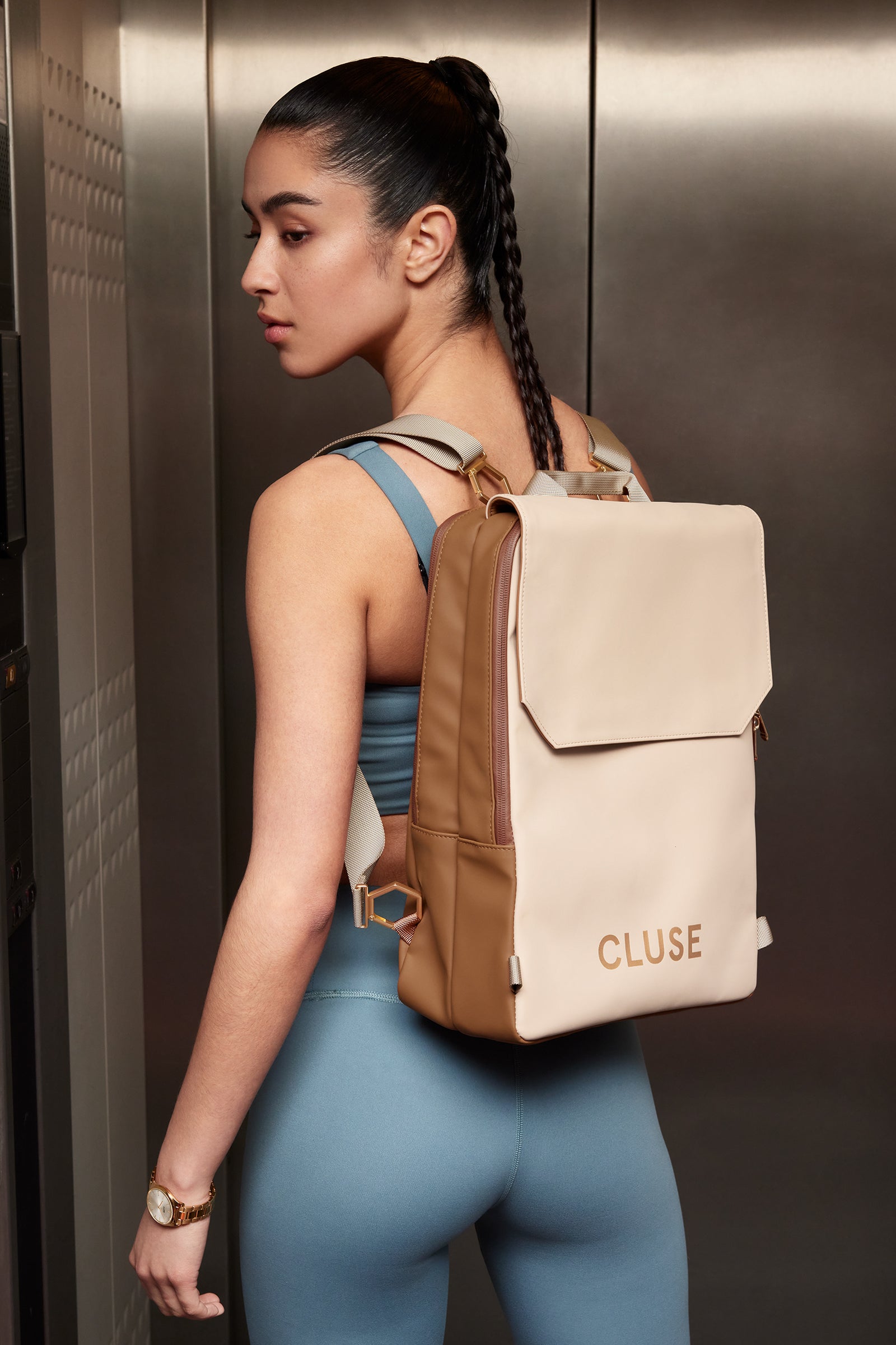 CLUSE Le Réversible Backpack, Camel Beige, Gold Colour CX03508