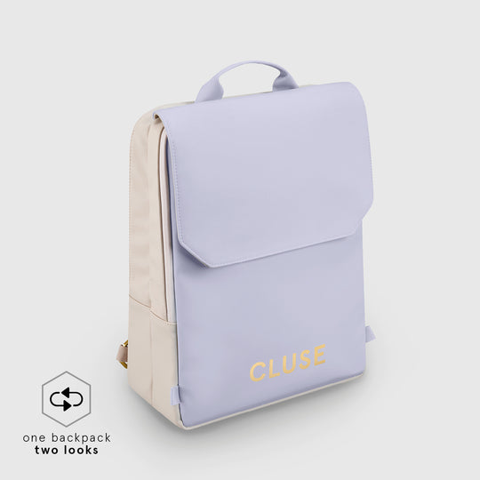 Réversible Backpack, Beige Lilac, Gold Colour CX03503 - Backpack Side lilac