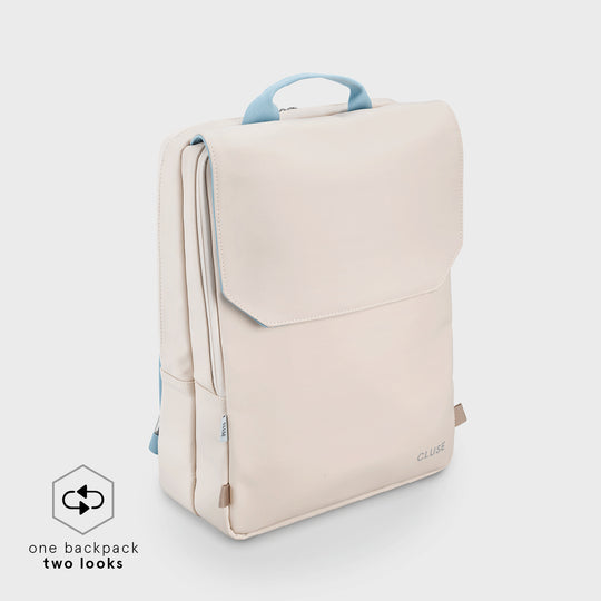 Réversible Backpack, Beige Light Blue, Silver Colour CX03504 - Backpack Side beige