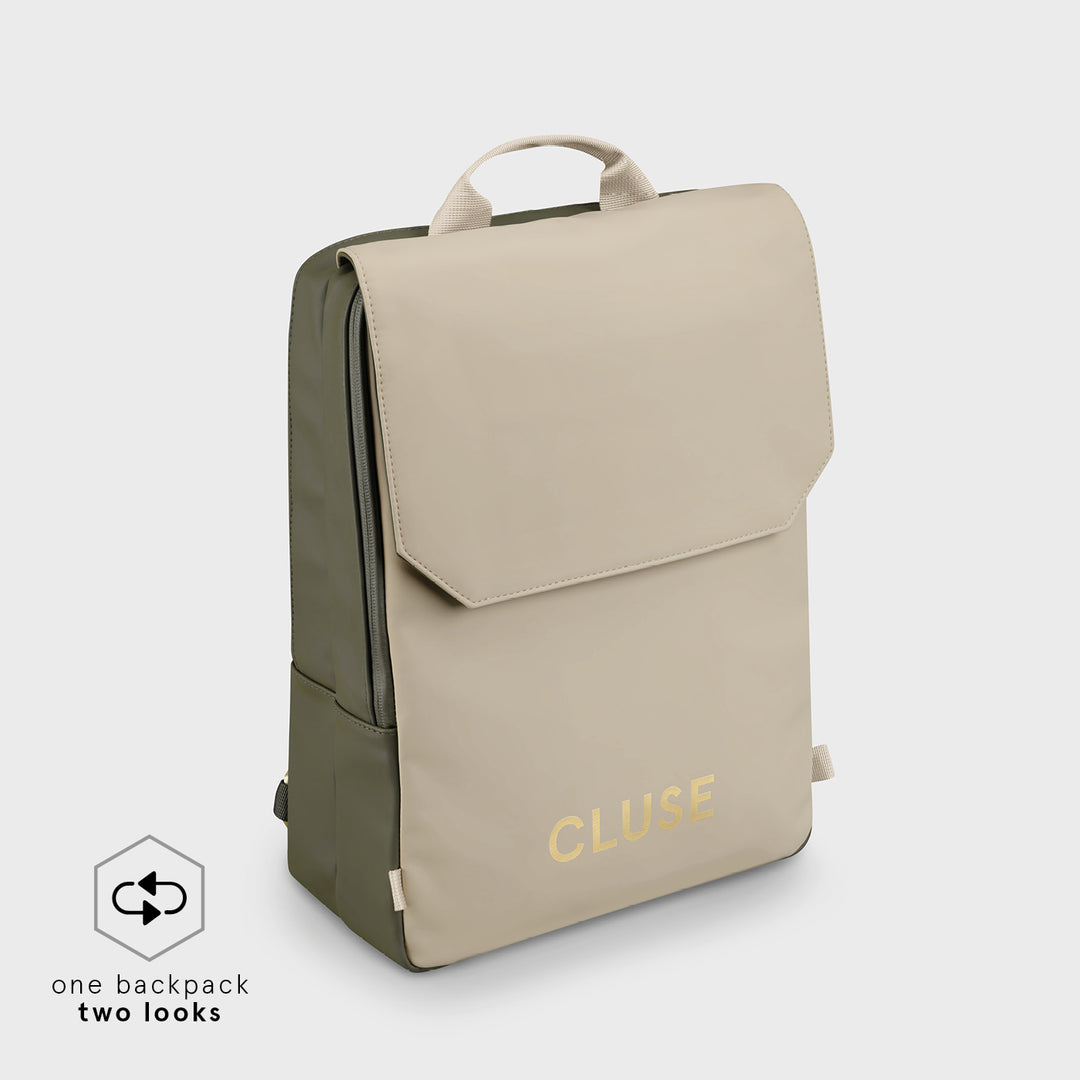Réversible Backpack, Dark Green Moss, Gold Colour CX03503 - Backpack Side Sand