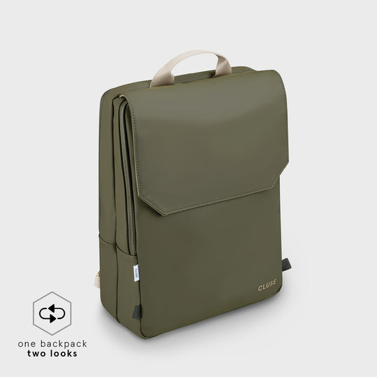 Réversible Backpack, Dark Green Moss, Gold Colour CX03503 - Backpack Side Dark green