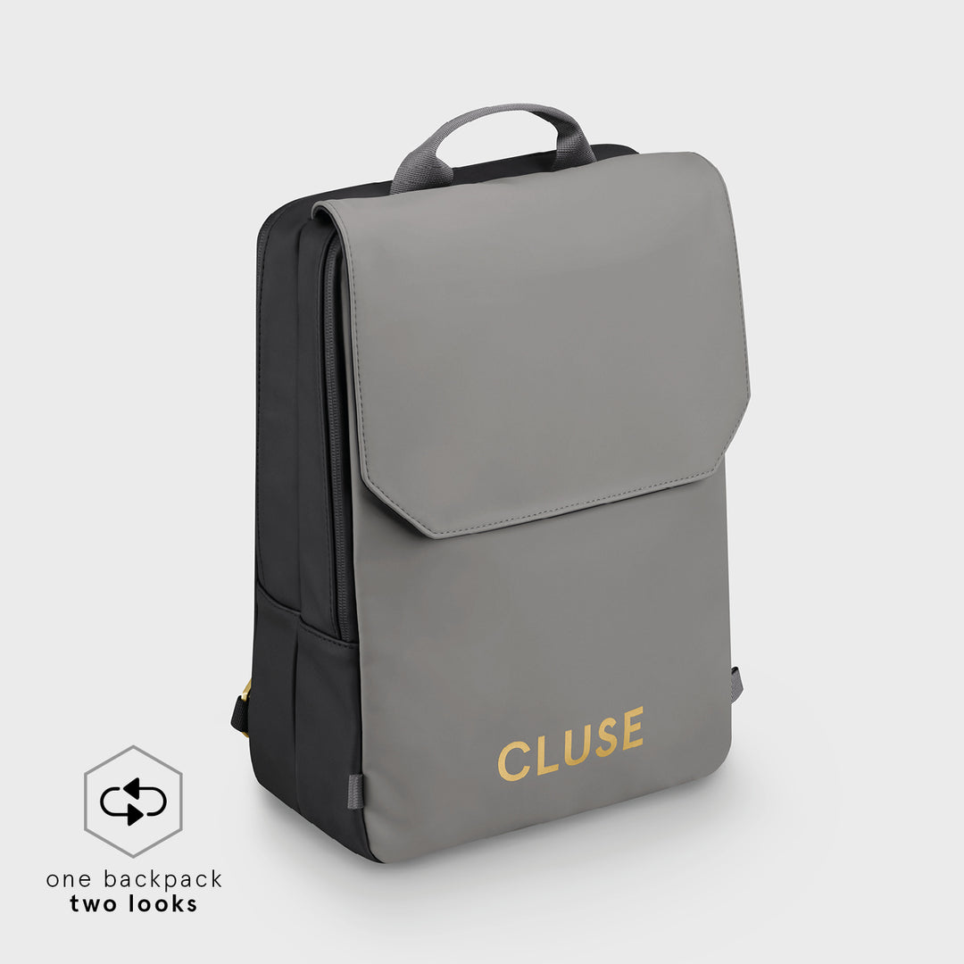 Réversible Backpack, Black Grey, Gold Colour CX03501 - Backpack Side grey