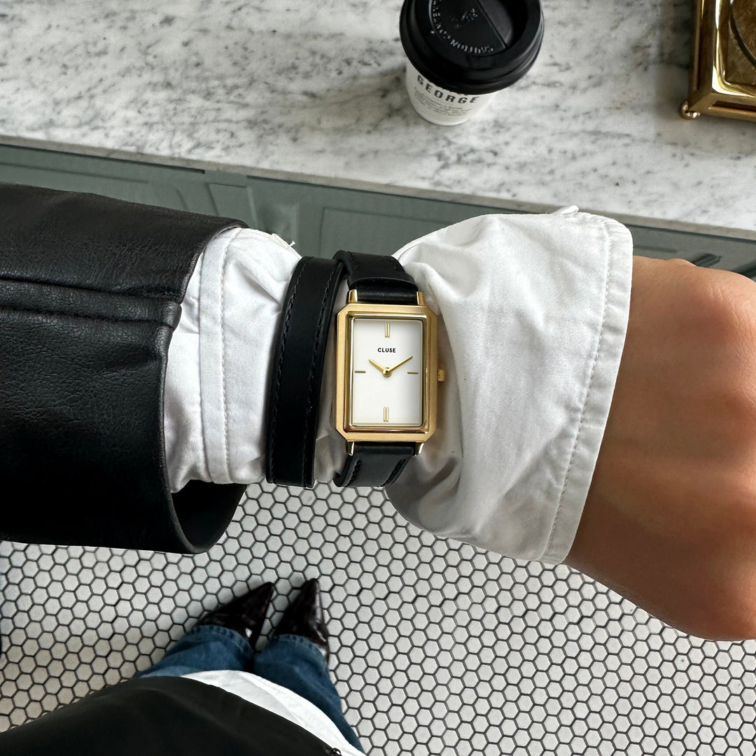 CLUSE Fluette Watch Double Leather Black, Gold Colour CW11513 - influencer image