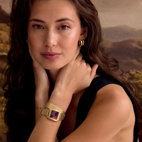 CLUSE Gracieuse Watch Double Steel, Wine, Gold Colour CW11910 - Watch on model