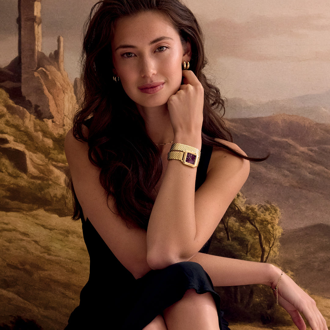 CLUSE Gracieuse Watch Double Steel, Wine, Gold Colour CW11910 - Watch on model