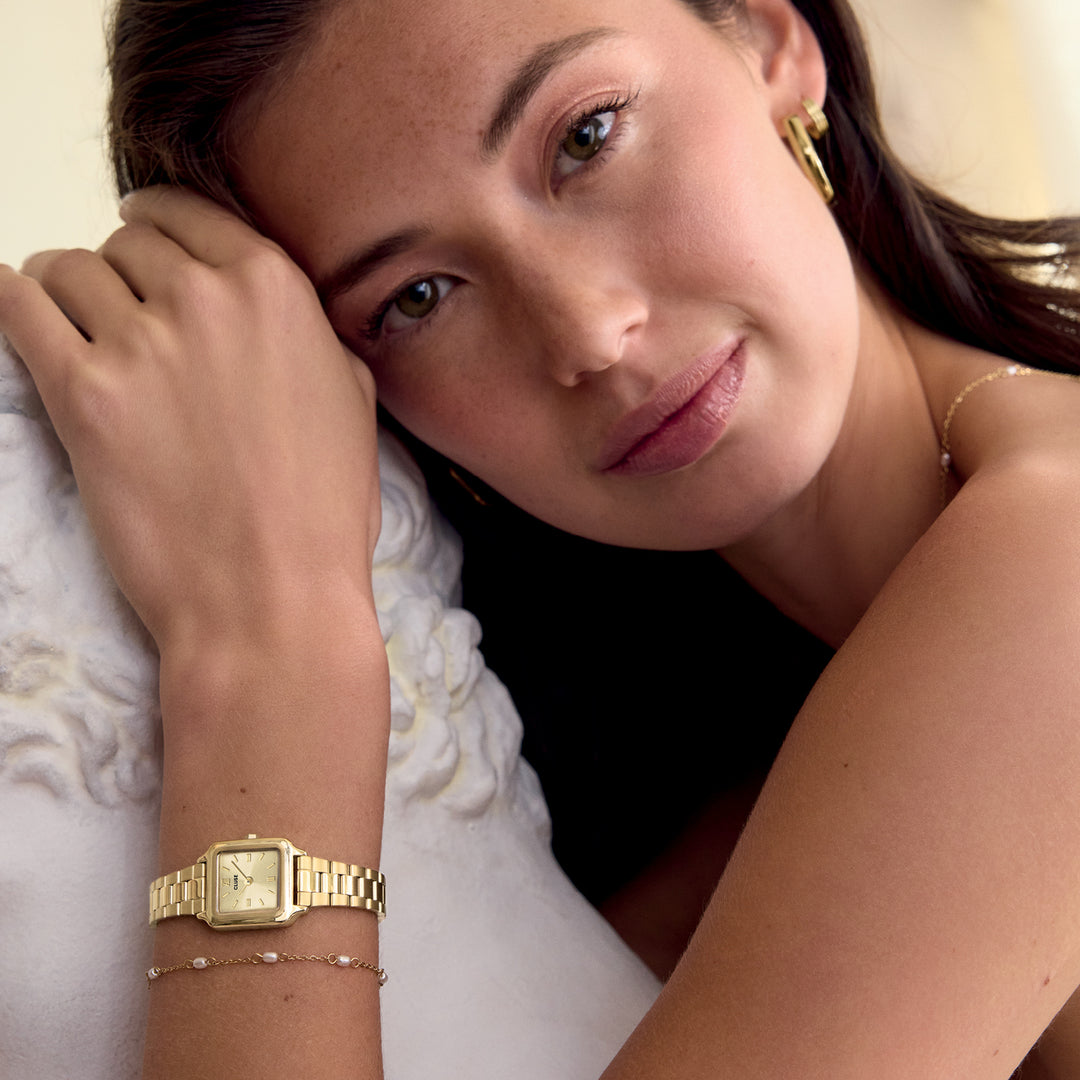 CLUSE Essentielle Pearl Bracelet, Gold Colour CB13377 - Bracelet on model