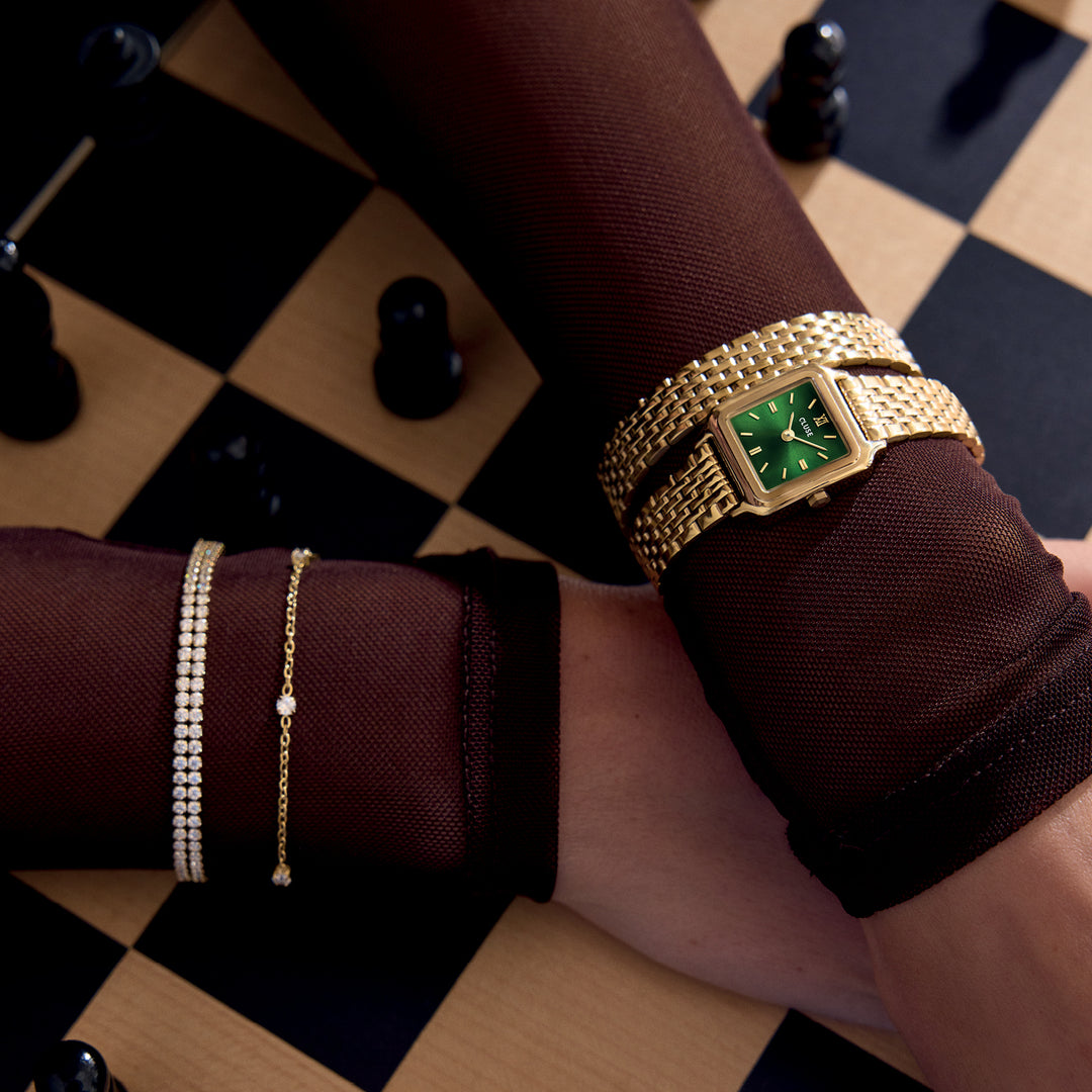 CLUSE Élevé Double Tennis Bracelet, Gold Colour CB13378 - Bracelet on model