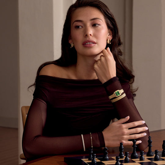 CLUSE Élevé Double Tennis Bracelet, Gold Colour CB13378 - Bracelet on model