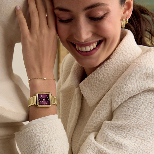 CLUSE Élevé Zirconia Chain Bracelet, Silver, Gold Colour CB13380 - Bracelet on model