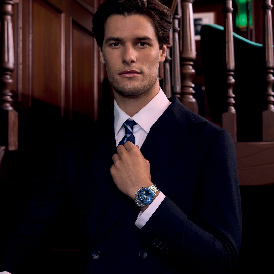 CLUSE Aravis Dual Timer Steel, Blue, Silver Colour CW25601 - Watch on model