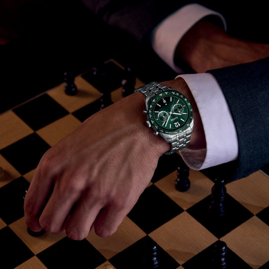 CLUSE Aravis Dual Timer Steel, Green, Silver Colour CW25602- Watch on model