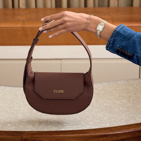 CLUSE Sacroisé Petite Crossbody Bag, Brown, Gold Colour CX04204 - Bag worn by model