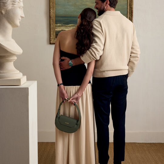 CLUSE Sacroisé Petite Crossbody Bag, Dark Green, Gold Colour CX04205 - Bag worn by model