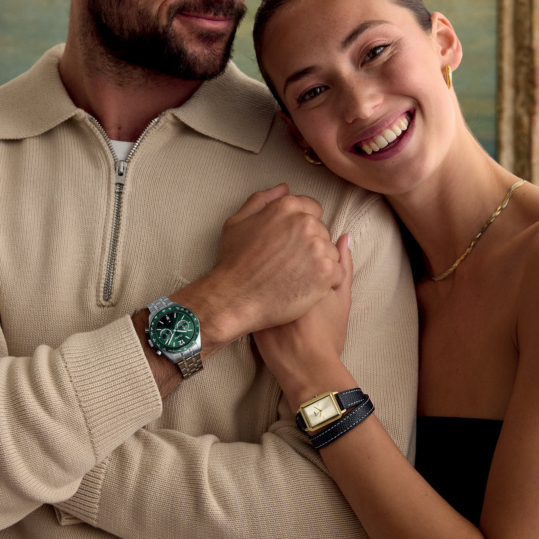 CLUSE Aravis Dual Timer Steel, Green, Silver Colour CW25602 - Watch on model