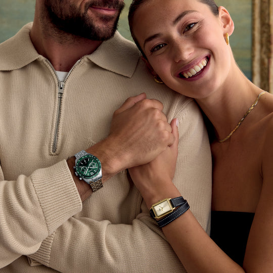 CLUSE Aravis Dual Timer Steel, Green, Silver Colour CW25602 - Watch on model