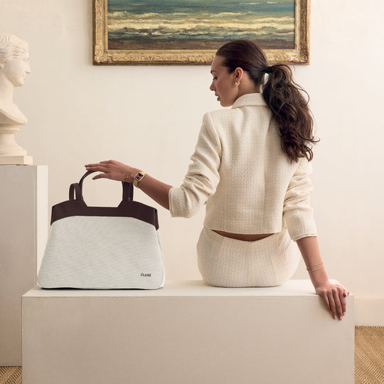 CLUSE Tote Bag, Beige, Dark Brown Colour CX15404 - Bag worn by model