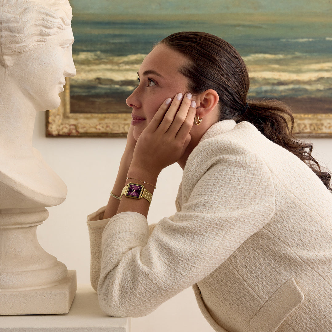 CLUSE La Tétragone Watch Steel, Wine stones, Gold Colour - Watch on model