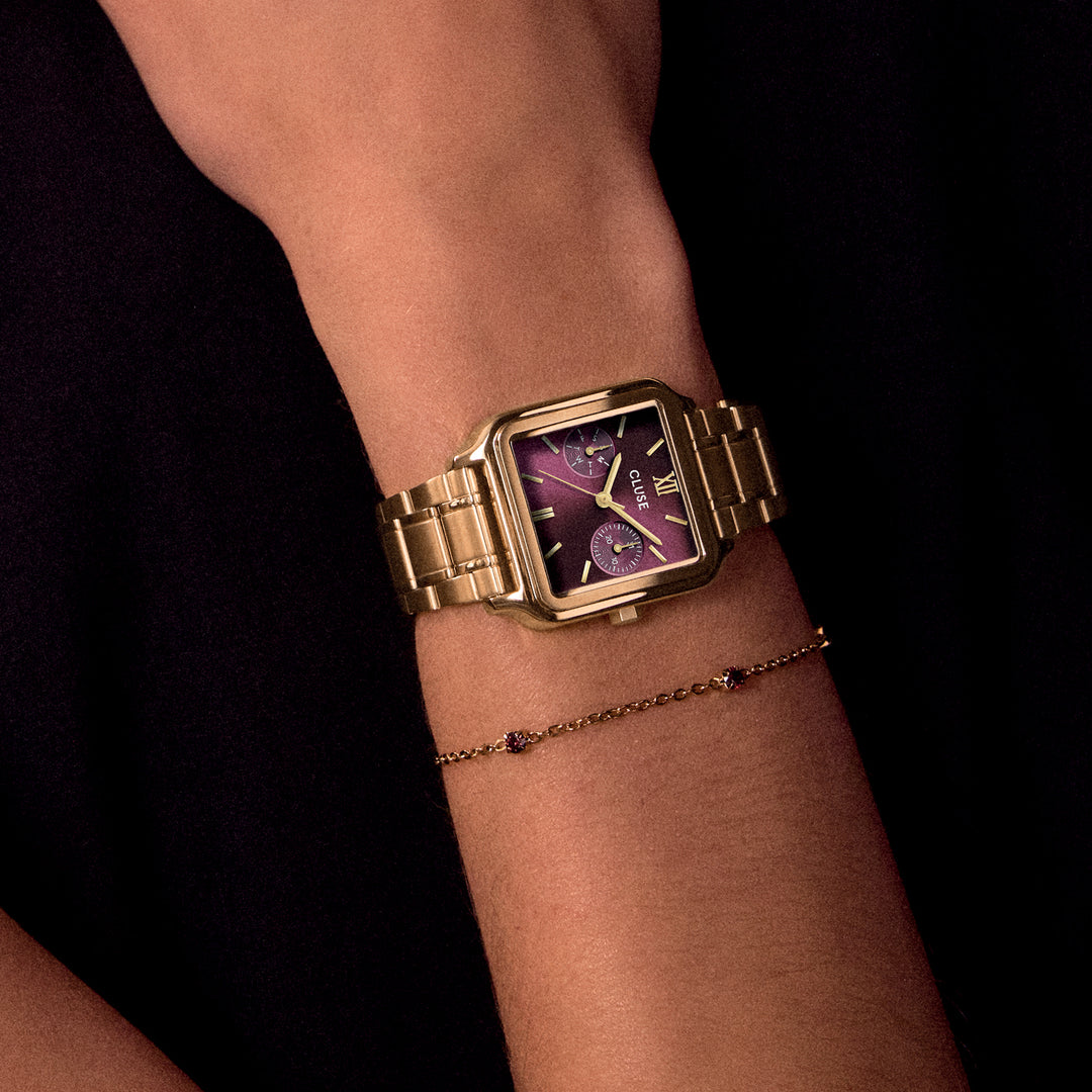 CLUSE Gracieuse Multifunction Watch Steel, Dark Cherry, Gold Colour CW16403 - Watch on model
