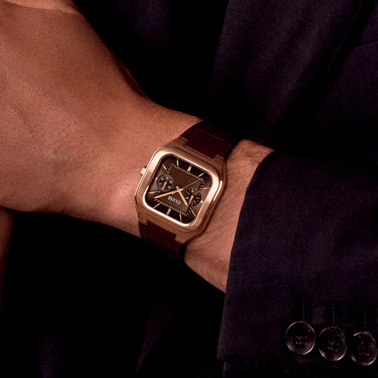 CLUSE Quadrus Multifunction Watch Leather, Brown, Rose Gold Colour CW26206 - Watch on model