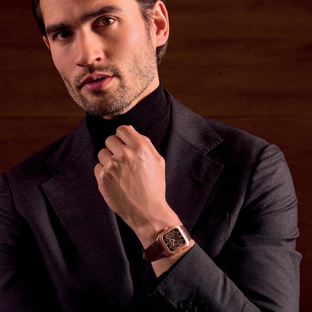 CLUSE Quadrus Multifunction Watch Leather, Brown, Rose Gold Colour CW26206 - Watch on model