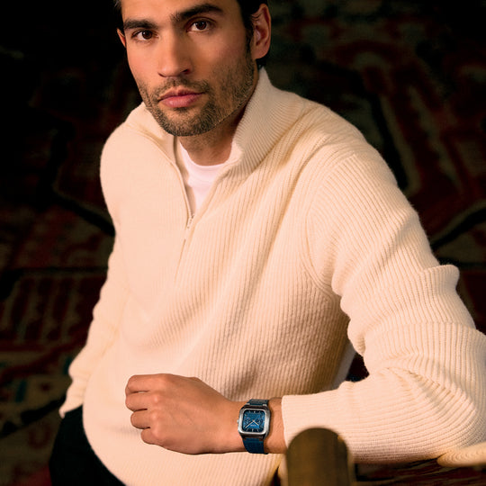 CLUSE Quadrus Multifunction Leather, Blue, Silver Colour CW26207 - Watch on model
