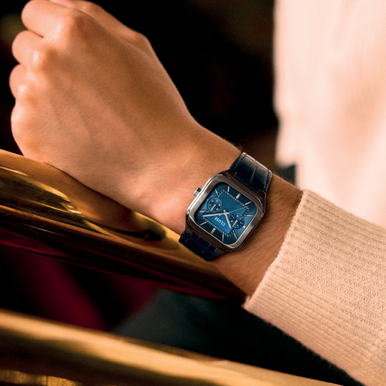 CLUSE Quadrus Multifunction Leather, Blue, Silver Colour CW26207 - Watch on model