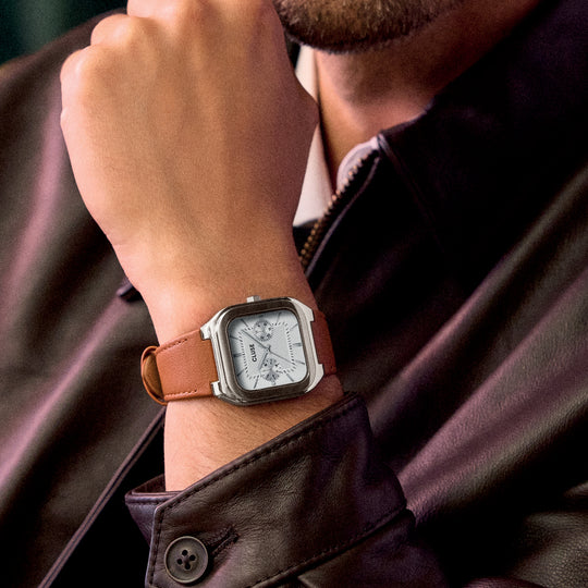 CLUSE Quadrus Multifunction Leather, Light Brown, Silver Colour CW26208 - Watch on model
