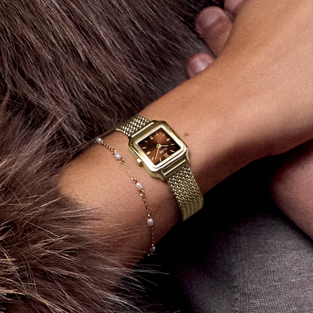 CLUSE Gracieuse Mini Watch Mesh, Brown, Gold Colour CW15511 - Watch on model