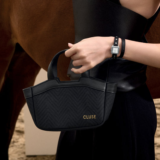 CLUSE Tote Bag Micro, Textured Black Colour CX16001 - Tote bag on model