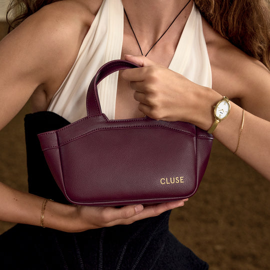 CLUSE Tote Bag Micro, Dark Cherry Colour CX16002 - Tote bag on model