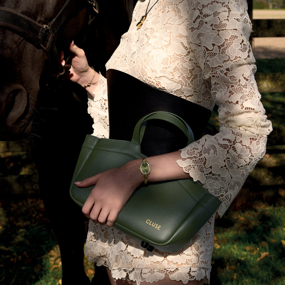 CLUSE Tote Bag Mini, Dark Olive Colour CX15903 - Tote Bag on model