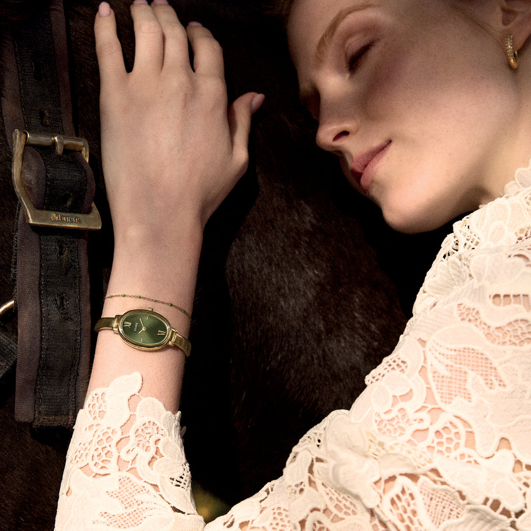 CLUSE L'Ovale Watch Steel, Olive, Gold Colour CW16103 - Watch on model